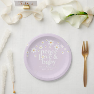Prato De Papel Retro Daisy boho Paz Amor Churrasco lilás