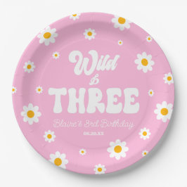 Prato De Papel Retro Daisy Flower Wild & Three aniversário de 3 a