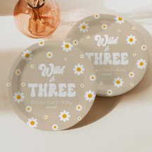 Retro Daisy Flower Wild & Three aniversário de 3 a