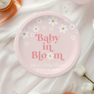 Prato De Papel Retro Daisy Rosa boho Bebê em Flor Bebê Chamada 