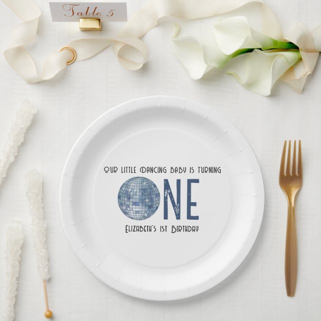 Prato De Papel Retro Disco Ball First Birthday Party (Casamento)