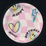 Prato De Papel Retro Emoji Sorri Aniversário Para Meninas<br><div class="desc">Retro Emoji sorri Aniversário para Pratos de Papel para Meninas - Tableware de Festas Divertidas e Comemorativas! 🎉 🍽️ 😊 fazer com que a festa de aniversário da sua garota seja atingida com essas placas de papel Retro Emoji Smile! Apresentando vibrantes, smileys face emojis e um design retrô colorido, estas...</div>