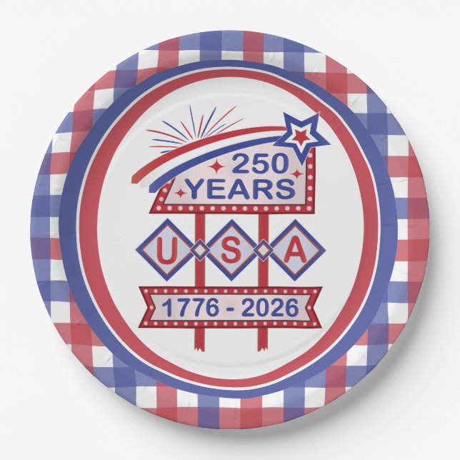 Prato De Papel Retro EUA - 250º Símbolo Marquee do Aniversário 17 (Frente)