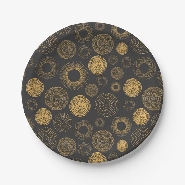 Prato De Papel Retro Feriado Dourado Burst Sparkler Serviço (Frente)