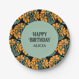 Prato De Papel Retro Funky Groovy Daisy Flower Birthday