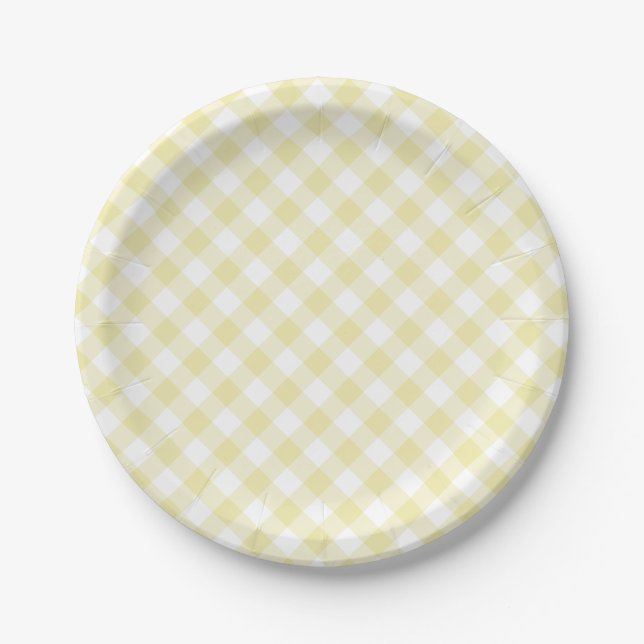 Prato De Papel Retro Gingham Butter Yellow (Frente)