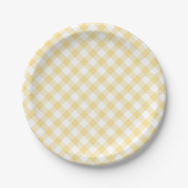 Prato De Papel Retro Gingham Canary Yellow (Frente)