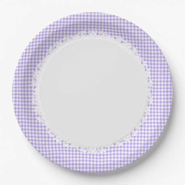Prato De Papel Retro-Gingham_Picnic_Blueberry_Check_Stylish_Decor (Frente)