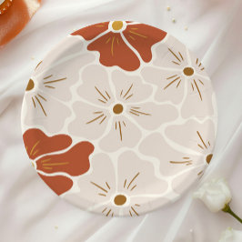 Prato De Papel Retro Groovy Boho Baby in Bloom