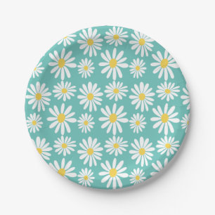 Prato De Papel Retro Groovy Daisies Primavera Daisy Boho Light Bl