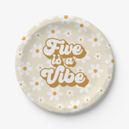 Prato De Papel Retro Groovy Five é um Aniversário Daisy Vibes