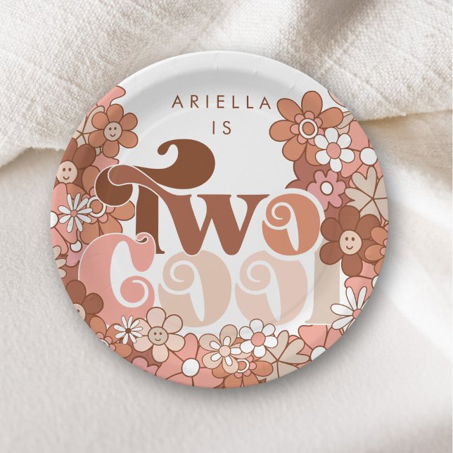 Prato De Papel Retro Groovy - segundo aniversário de duas garotas (Criador carregado)