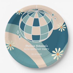 Prato De Papel Retro Groovy Wave Disco Ball Daisy Green Birthday