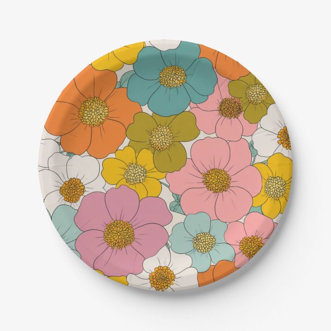 Prato De Papel Retro Hippie Floral (Frente)
