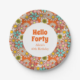 Prato De Papel Retro Hippie Groovy Flower Hello Quarty Birthday