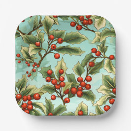 Prato De Papel Retro Holly Christmas Small