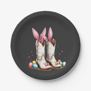 Prato De Papel Retro Howdy Páscoa Funny Cowboy Boots Easter Ovo