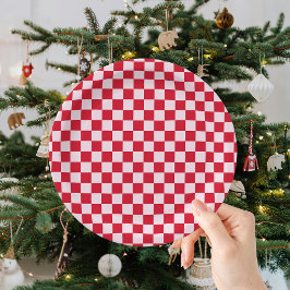 Prato De Papel Retro Jingle e Mingle Natal Xadrez Vermelho