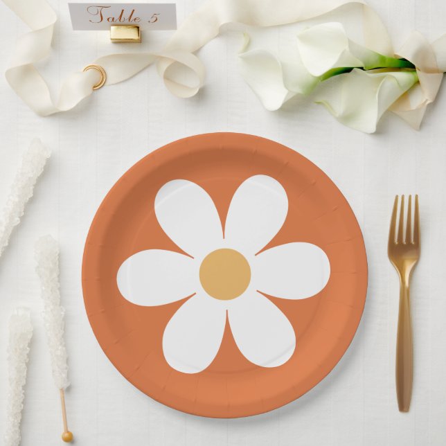 Prato De Papel Rétro margarida laranja queimada boho (Casamento)