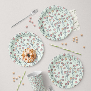 Prato De Papel Retro Meadow Esboço Floral Festa - Cottage Sage