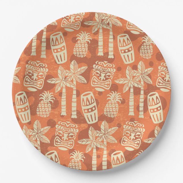 Prato De Papel Retro Mid Century Modern Tiki Pattern (Frente)