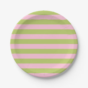 Prato De Papel Retro Minimalista Listras Rosa e Verde