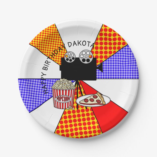 Prato De Papel Retro Movie Night Festa de aniversário (Frente)