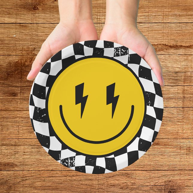 Prato De Papel Retro One Happy Dude Smile Face Boy 1st Birthday (Criador carregado)