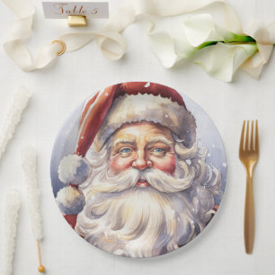 Prato De Papel Retro Papai Noel num Natal Red Hat