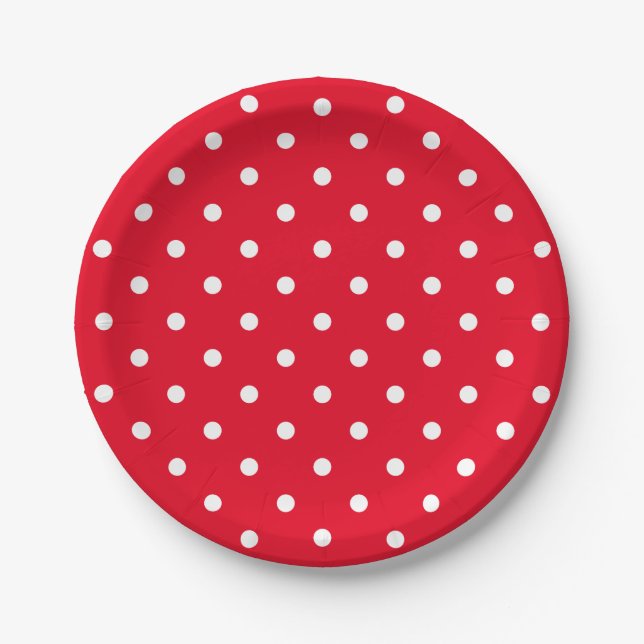Prato De Papel Retro Pontos Brancos em Vermelho (Frente)