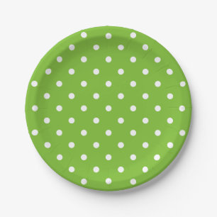 Prato De Papel Retro Pontos Brancos Polka em Verde 