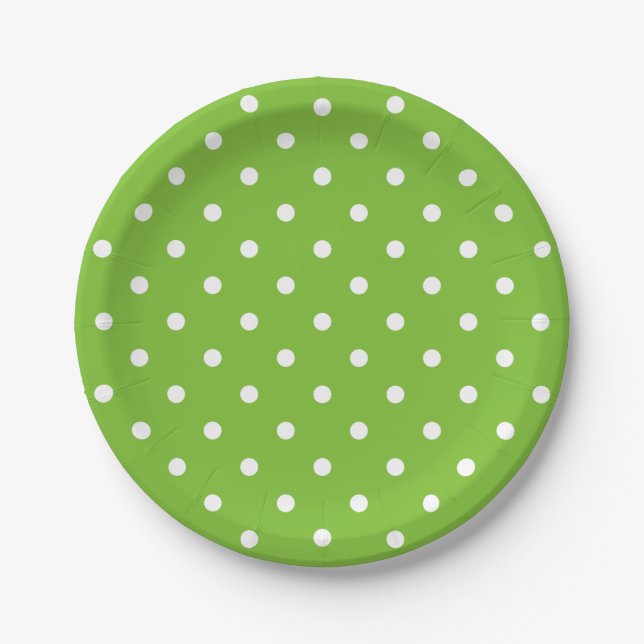 Prato De Papel Retro Pontos Brancos Polka em Verde  (Frente)