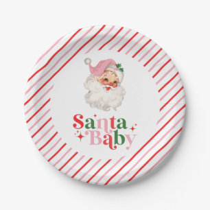 Prato De Papel Retro Rosa Santa Bebê chá de bebê de Natal