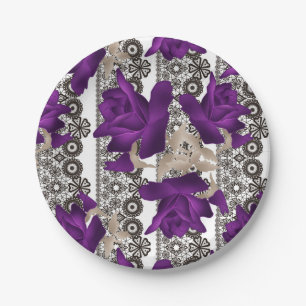 Prato De Papel Retro, rosas roxas