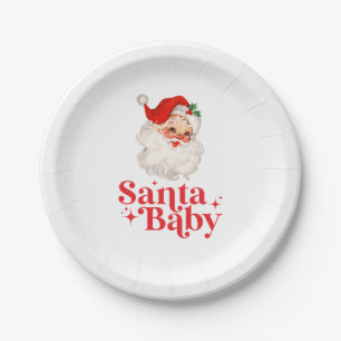 Prato De Papel Retro Santa Baby chá de bebê de Natal