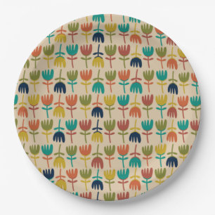 Prato De Papel Retro Scandi Tulips Padrão Floral Do Século Méd