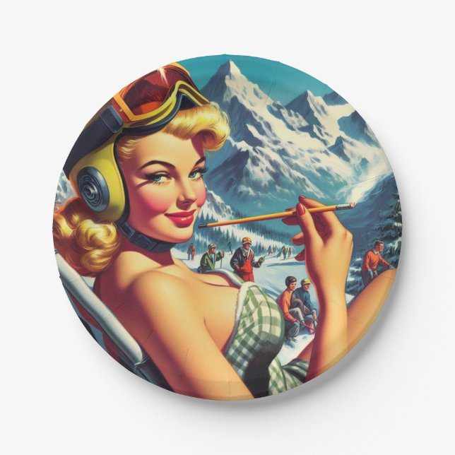 Prato De Papel Retro Snowboard Girl (Frente)