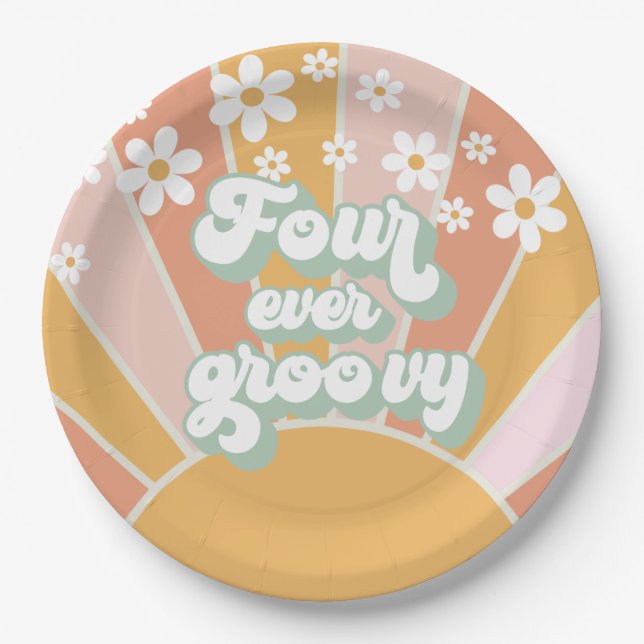 Prato De Papel Retro Sunshine Quatro Sempre Groovy Daisy (Frente)