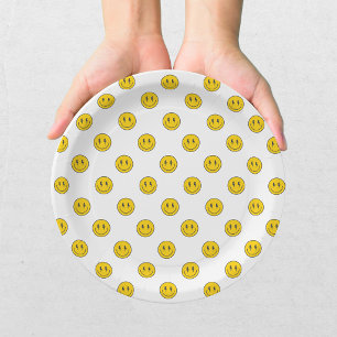 Prato De Papel Retro Um Cara Feliz Sorriso Rosto Menino 1º Aniver