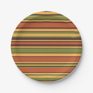 Prato De Papel Retro Vintage 70s Stripes Brown Avocado Laranja