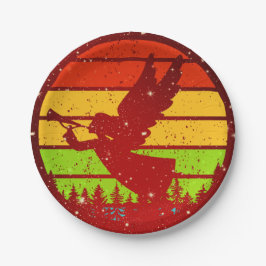 Prato De Papel Retro Vintage Sunset Angel com Horn 7 pol