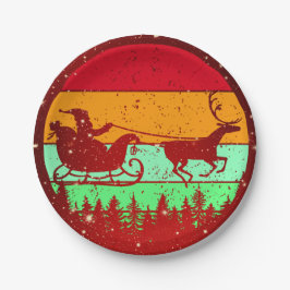 Prato De Papel Retro Vintage Sunset Papais noeis Sleigh Reinded 7