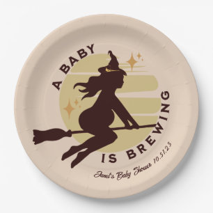Prato De Papel Retro Witch Baby está Grávida Chás de Bebê
