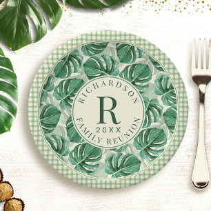 Prato De Papel Reunião Tropical Monstera Leaf Family Monogramed