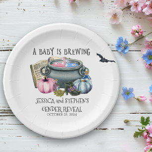 Prato De Papel Revelação do Gênero da Bruxinha Cervejeira do Bebê