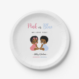 Prato De Papel Revelação do Sexo do Bebê Afro-Americano Rosa ou A