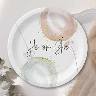 Prato De Papel Revisões de Gênero do Balão Rosa e Azul