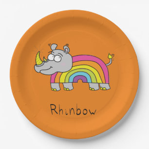 Prato De Papel Rhino Rainbow Cute Kids Rhinocerec
