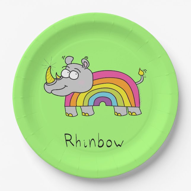 Prato De Papel Rhino Rainbow Cute Kids Rhinocerec (Frente)