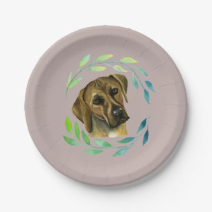 Prato De Papel Rhodesian Ridgeback com uma aguarela da grinalda